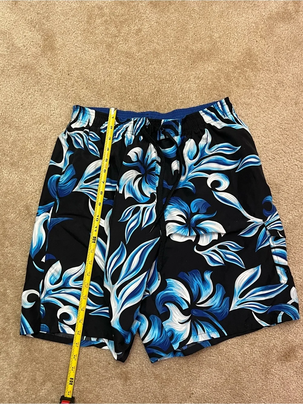 Speedo Men's Large Blue & Black Tropical Floral Swim Trunks Board Shorts⁠